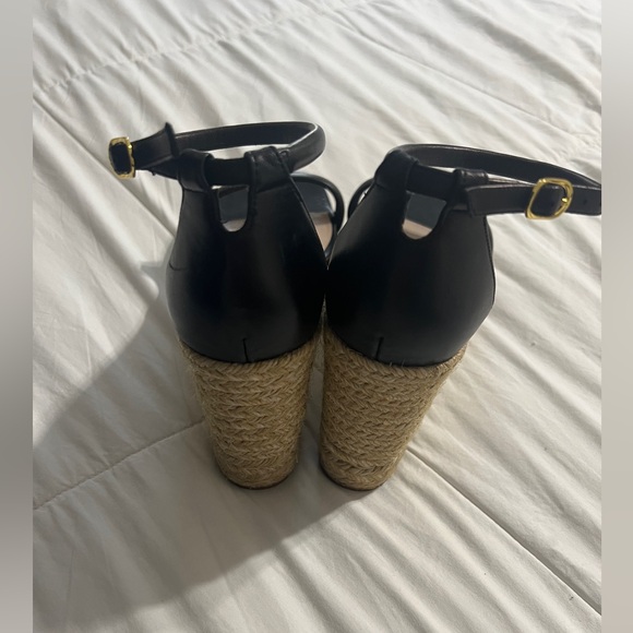 Stuart Weitzman Black Leather Espadrille Wedges - Picture 7 of 9
